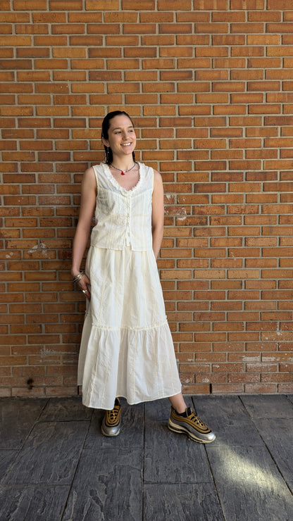 100% Cotton Eyelet Tiered Maxi Skirt -IVORY