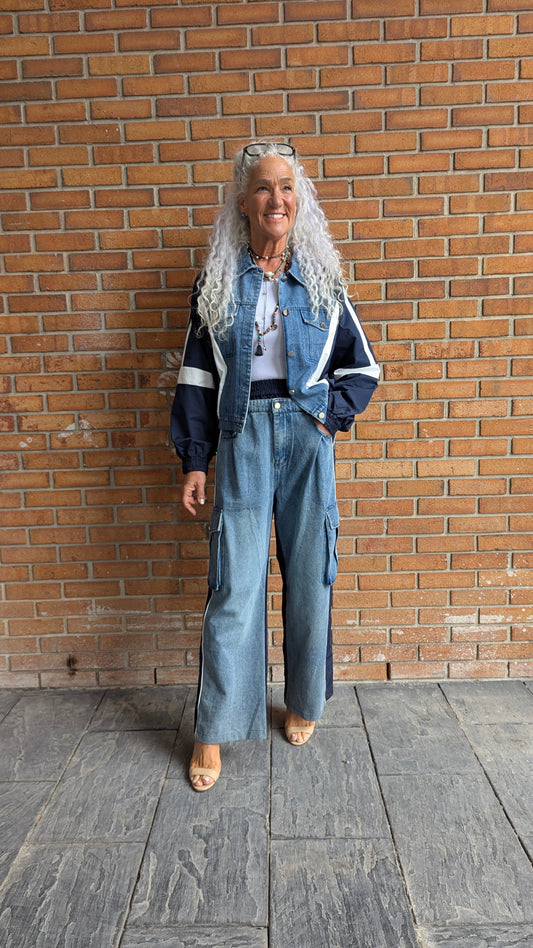 Denim and Navy Windbreaker Cargo Pants