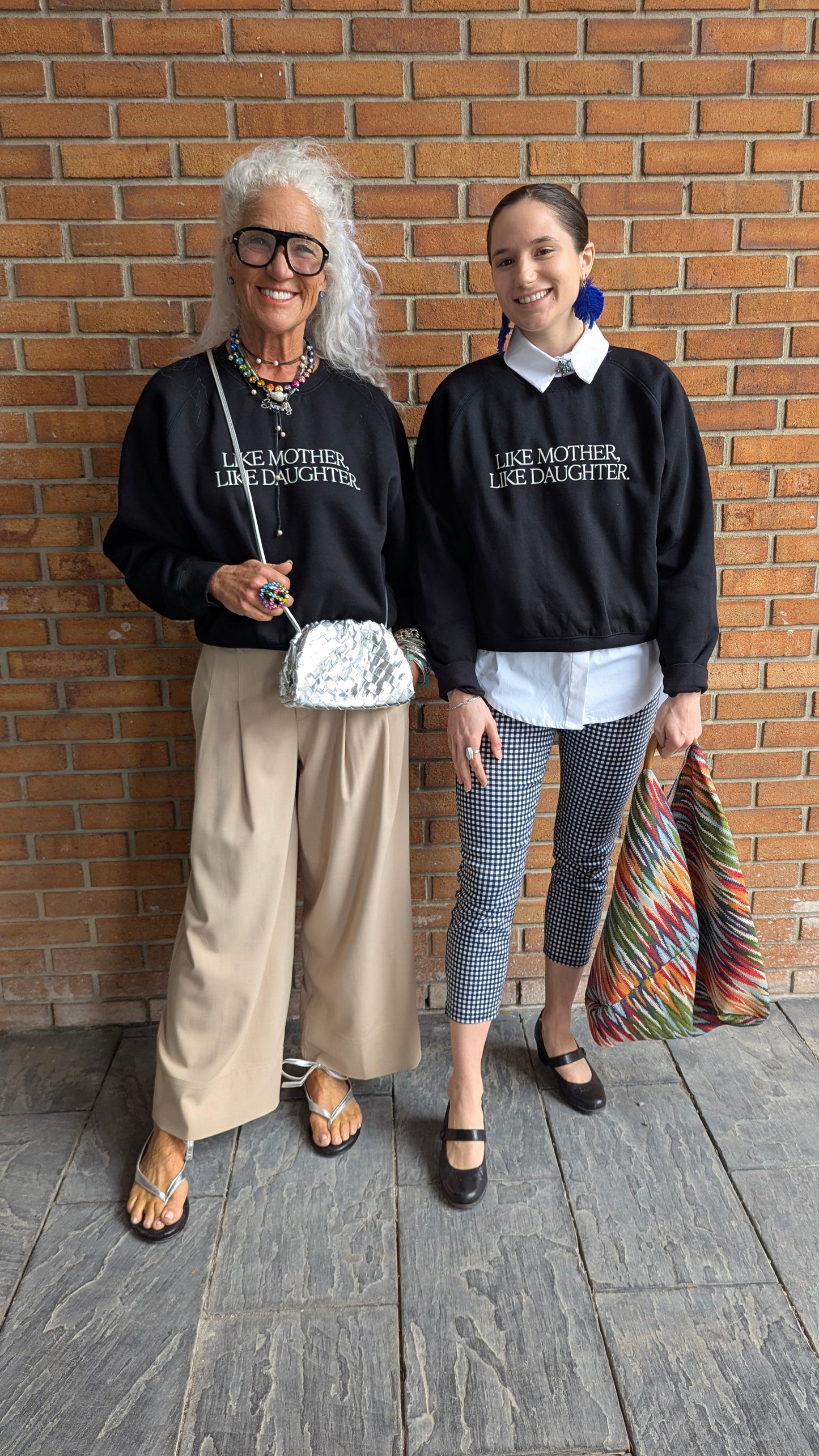 "Like Mother Like Daughter" Black Cotton Crew Neck Sweatshirt