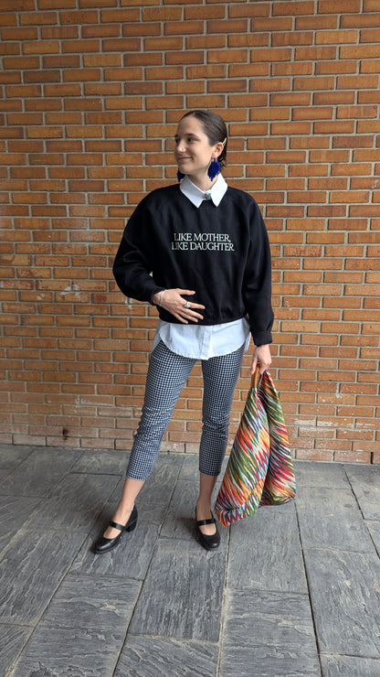 "Like Mother Like Daughter" Black Cotton Crew Neck Sweatshirt