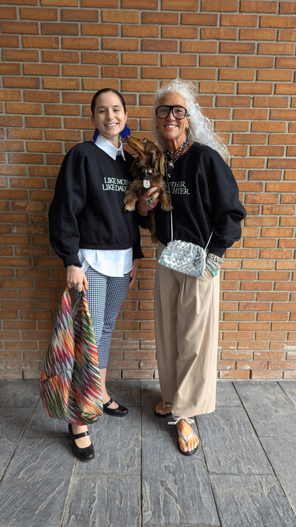 "Like Mother Like Daughter" Black Cotton Crew Neck Sweatshirt