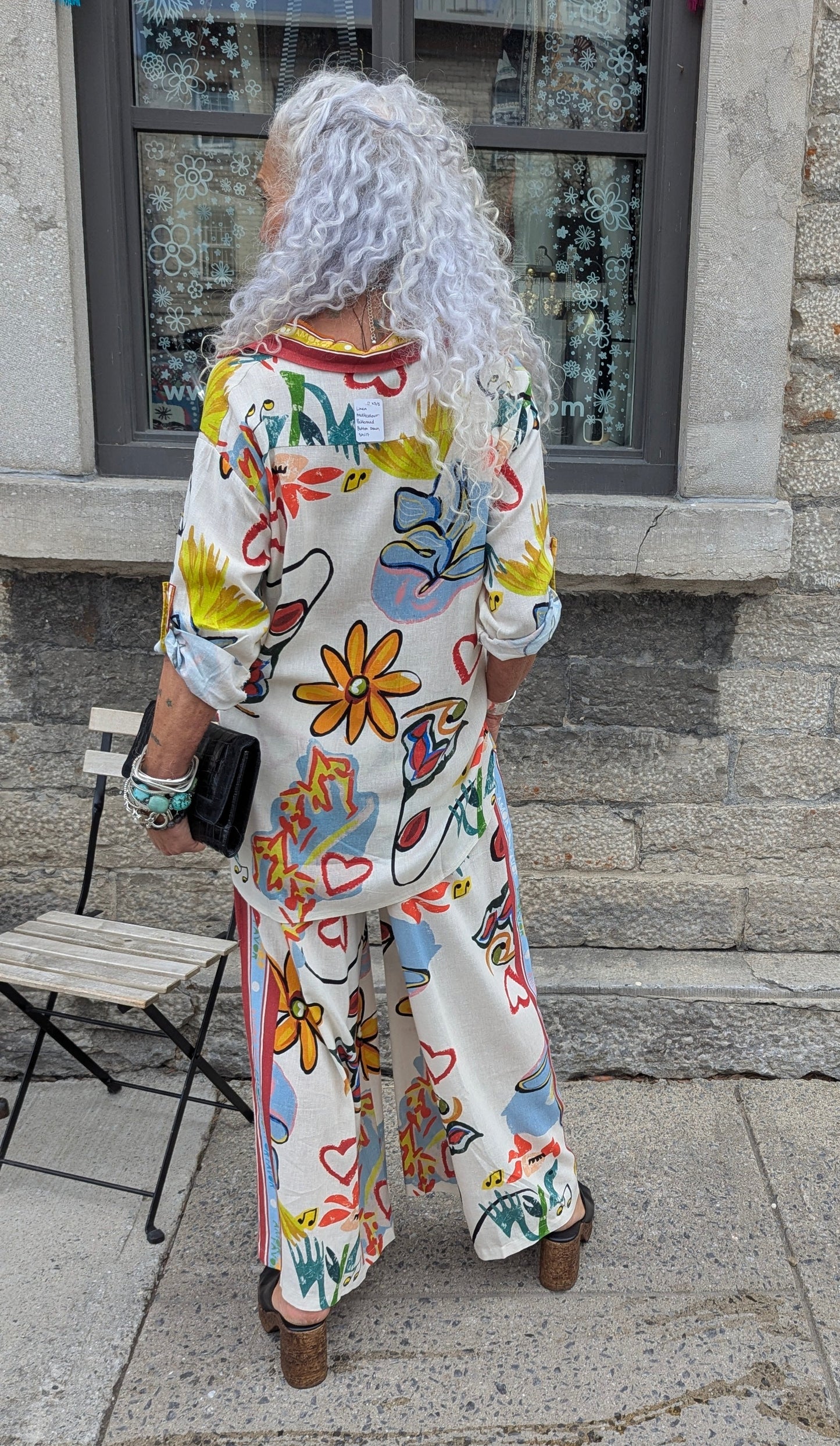 Linen Multicolour Button Down Shirt and Wide Leg Pant 2PC SET