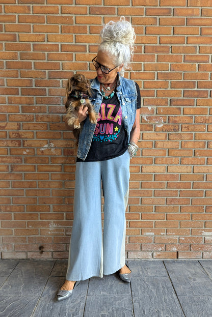 Wide Leg Denim and Lightweight Canvas Mixed Pants