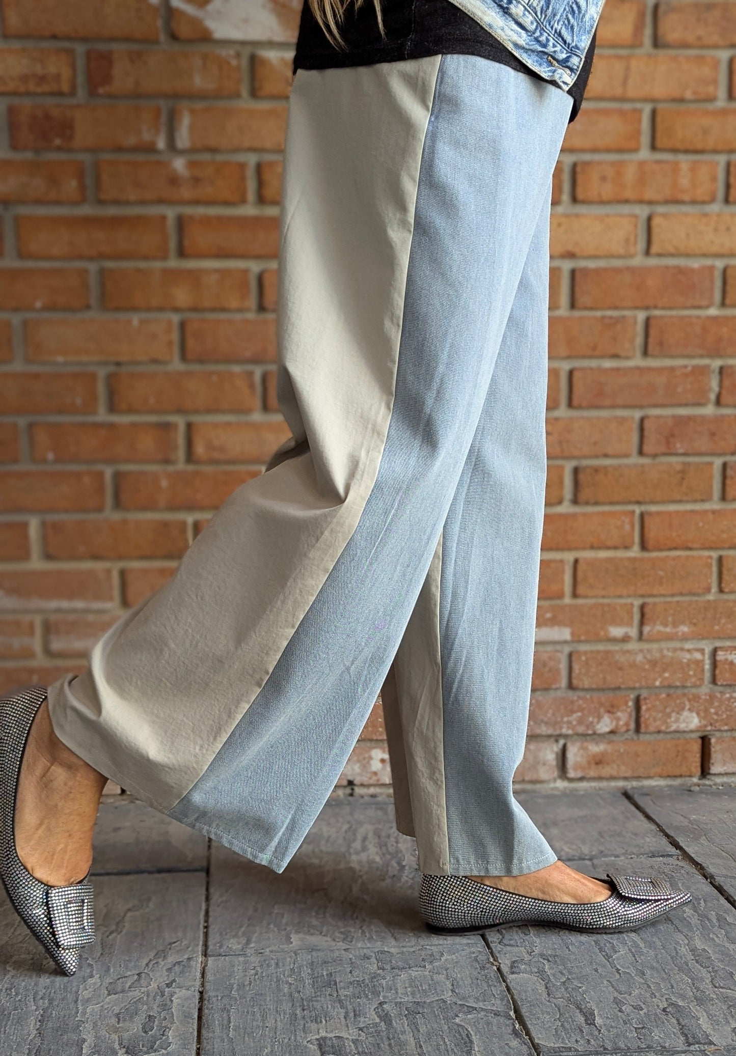 Wide Leg Denim and Lightweight Canvas Mixed Pants