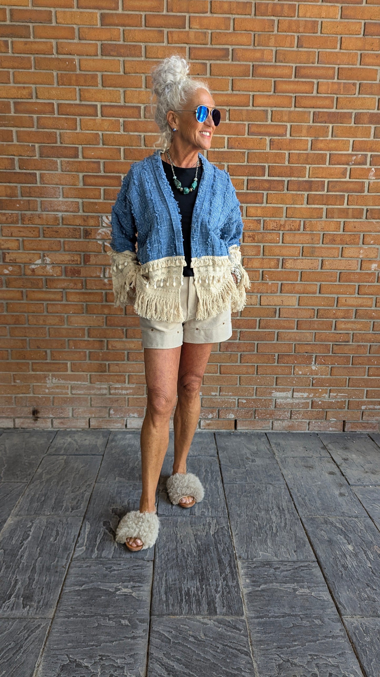 100% Cotton Boho Lace Cardigan with Shell Fringe