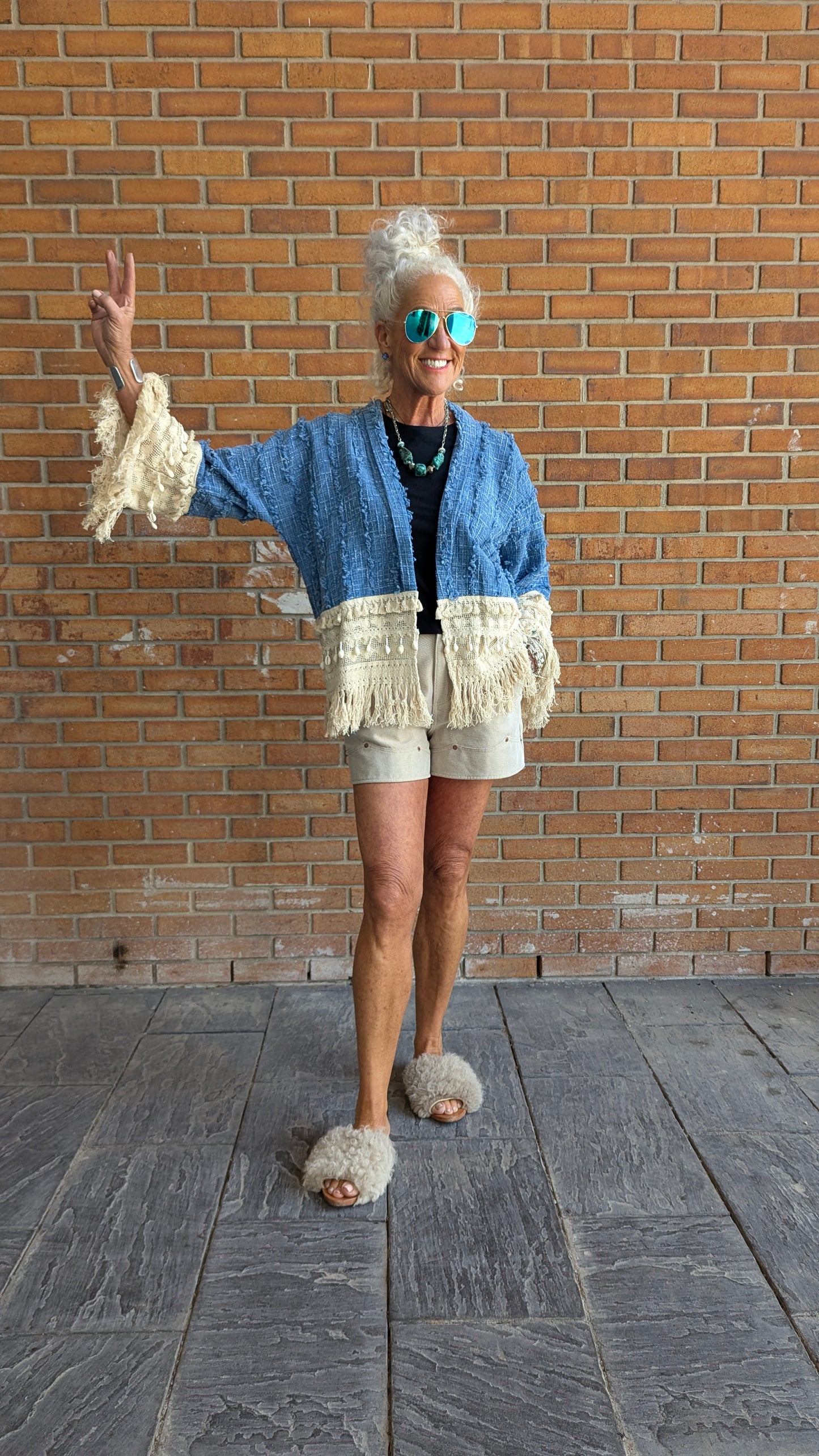 100% Cotton Boho Lace Cardigan with Shell Fringe