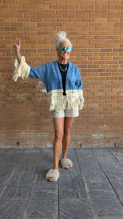 100% Cotton Boho Lace Cardigan with Shell Fringe