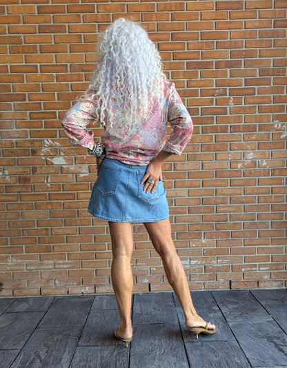 Two-Tone Denim Mini Skirt