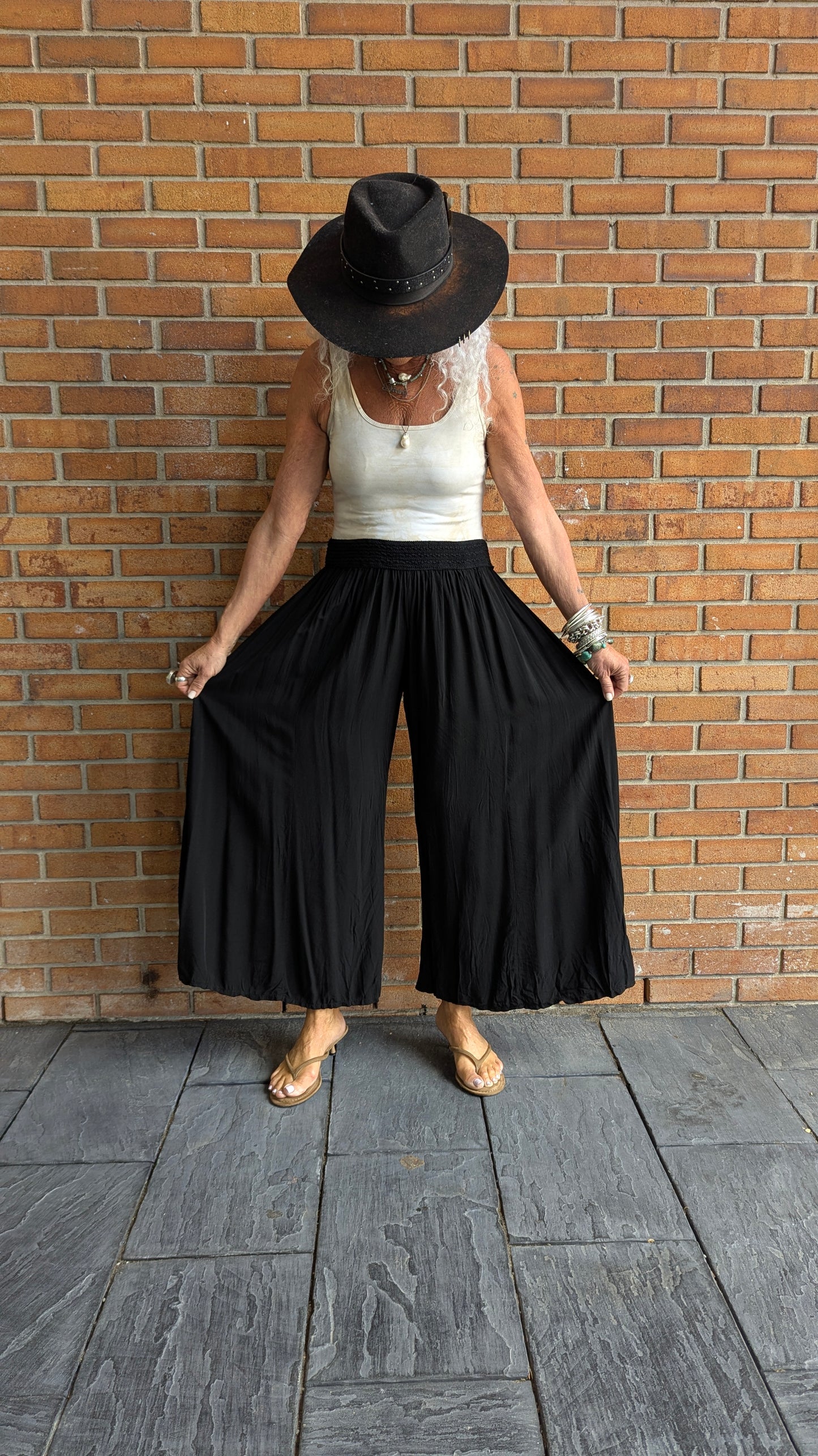 Black Palazzo Pant with Wide Decorative Elastic Waistband