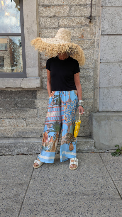 Tropical Wide Leg  Pants- BLUE