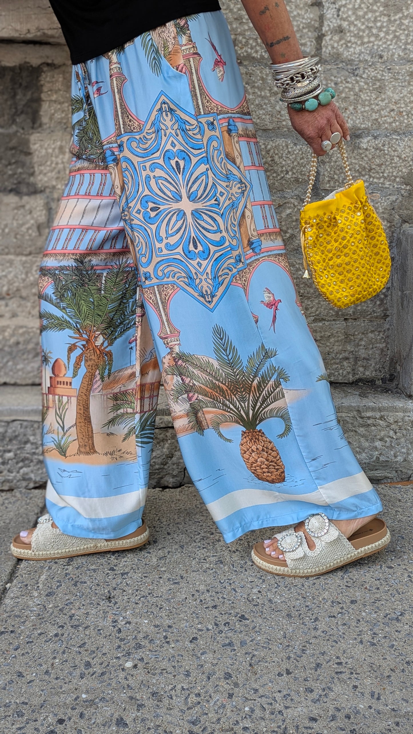 Tropical Wide Leg  Pants- BLUE