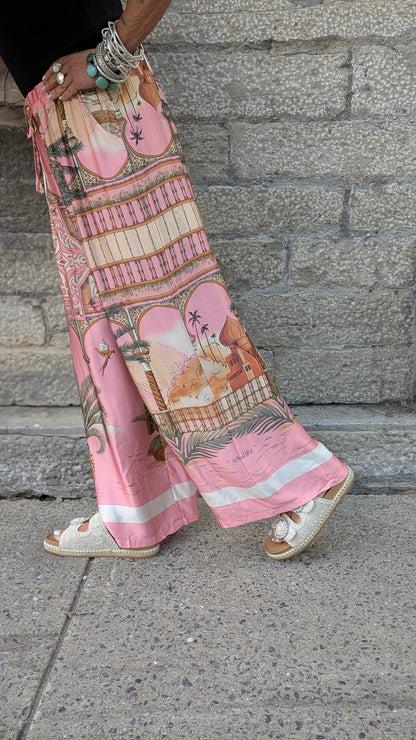 Tropical Print Wide Leg Pant- PINK