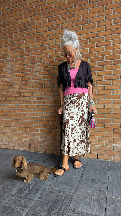 Satin Slip Skirt - COW PRINT