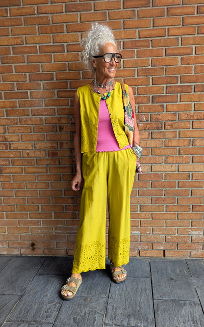 100% Cotton Eyelet Vest Top - YELLOW