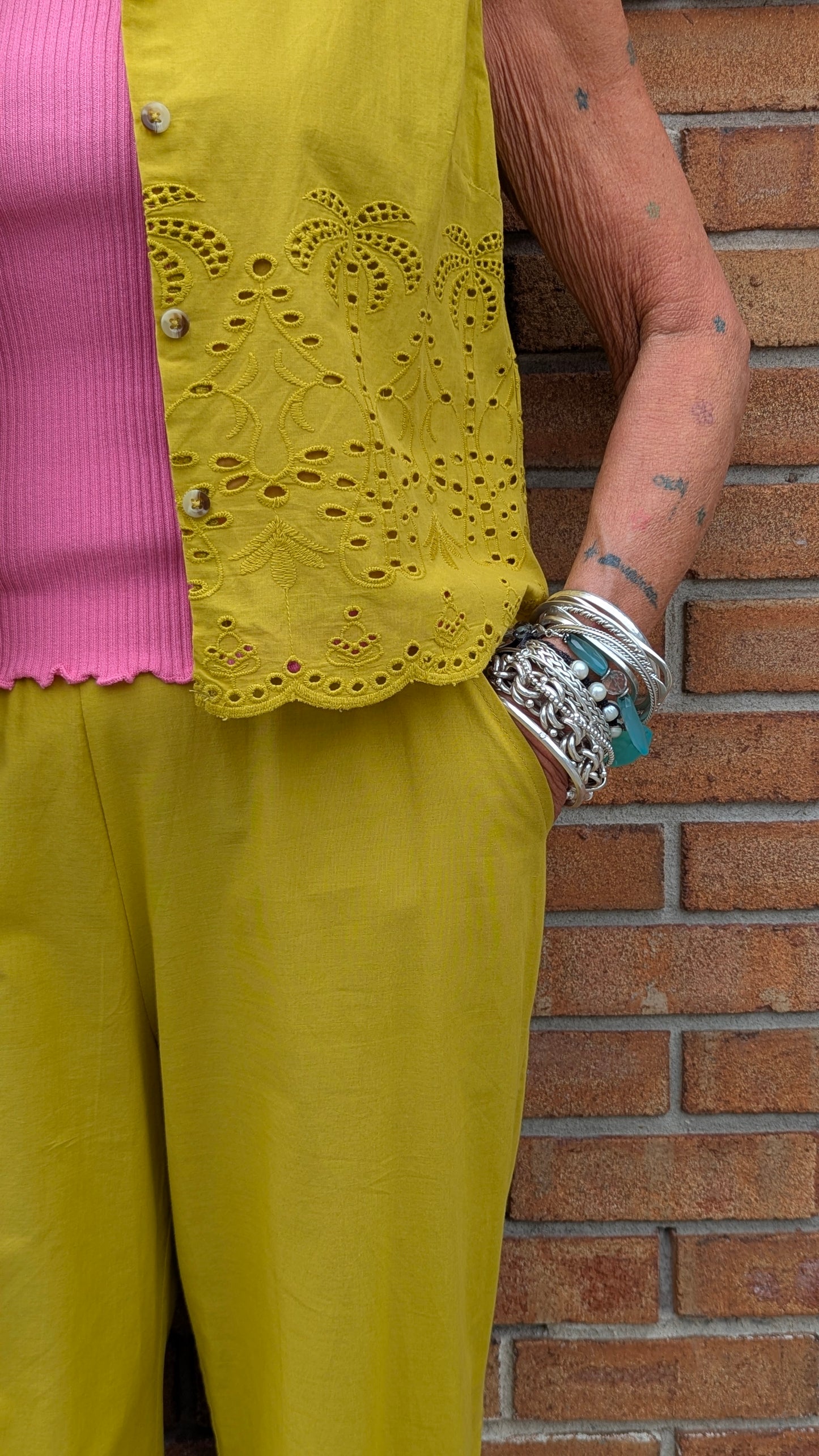 100% Cotton Eyelet Vest Top - YELLOW
