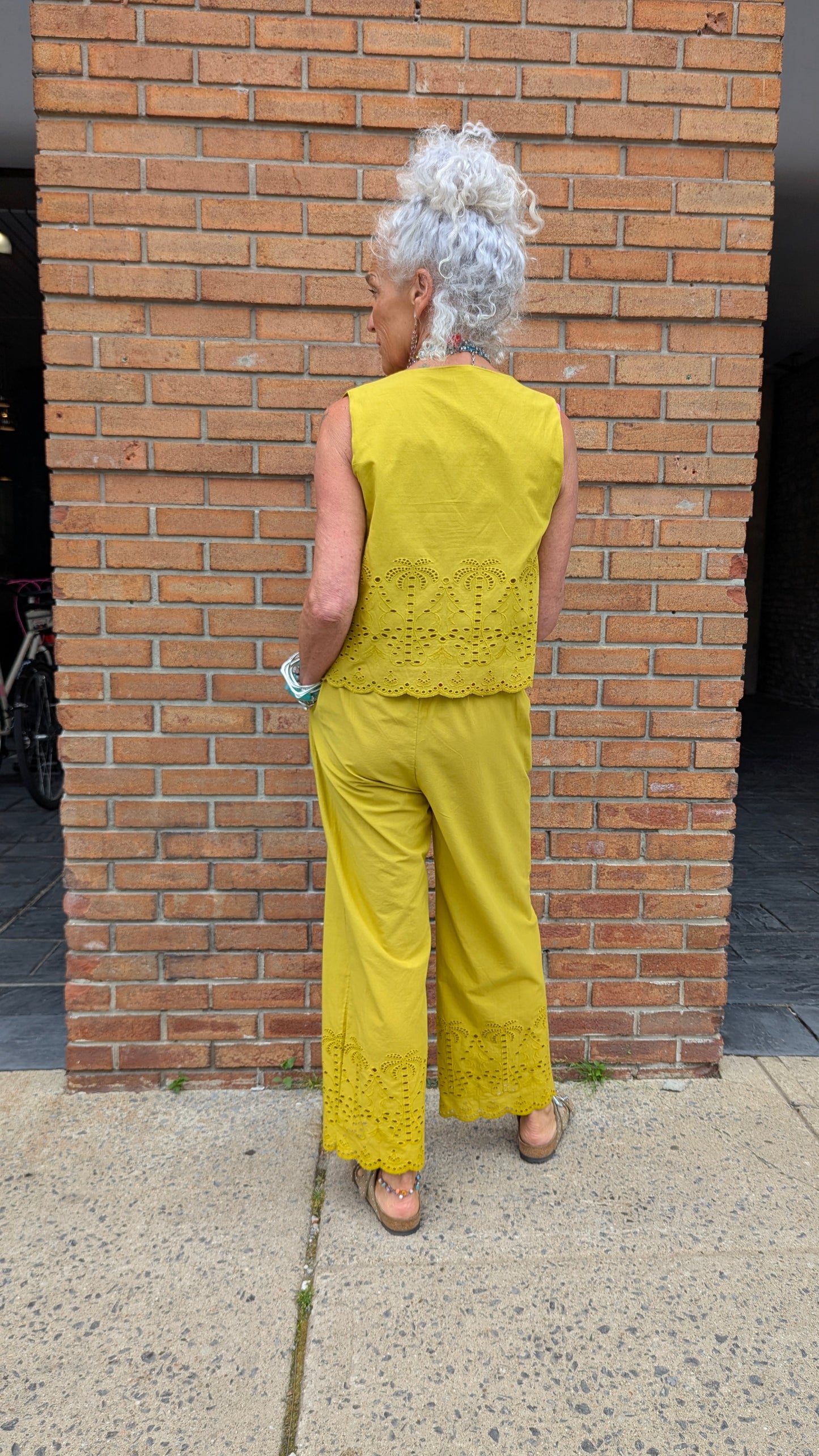 100% Cotton Eyelet Pants with Pockets - YELLOW