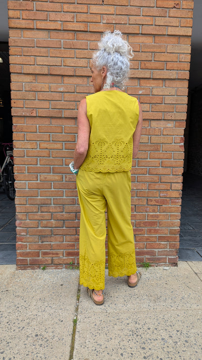 100% Cotton Eyelet Pants with Pockets - YELLOW