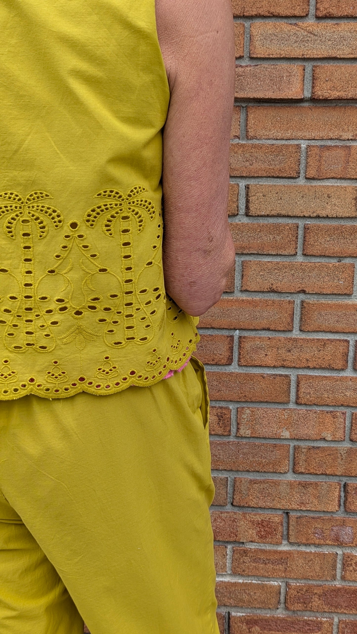 100% Cotton Eyelet Vest Top - YELLOW