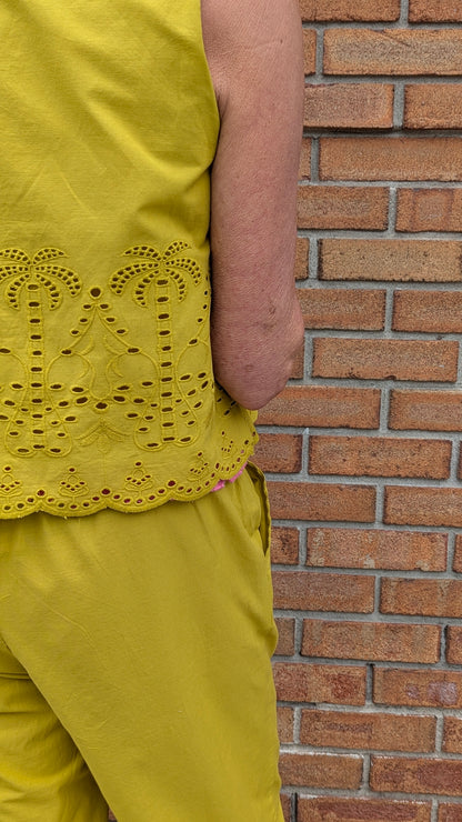 100% Cotton Eyelet Vest Top - YELLOW