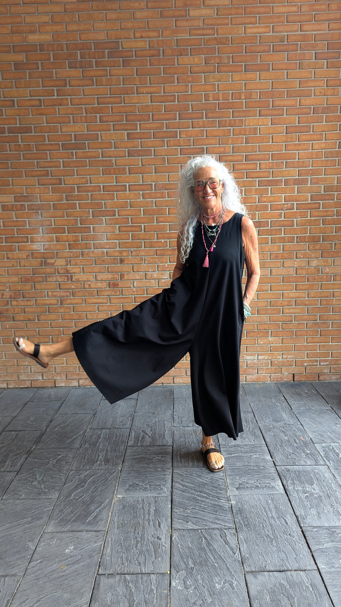 Sleeveless Wide Leg V-neck Jumpsuit - BLACK