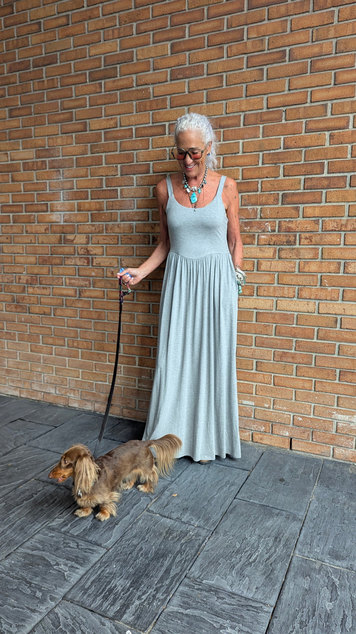 Jersey Tank Maxi Dress with Pockets - GREY