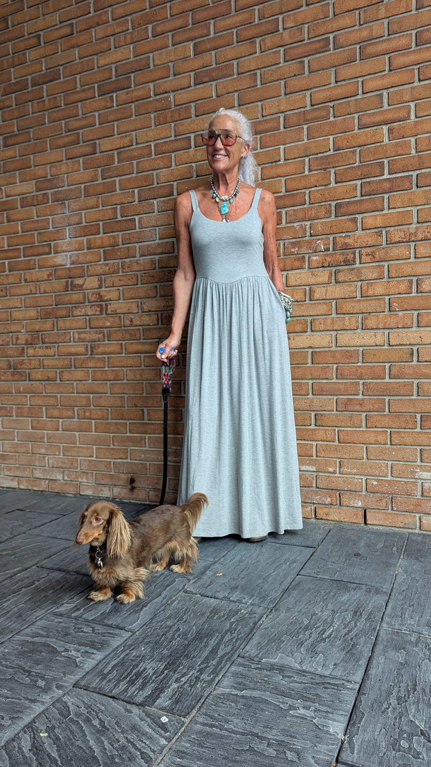 Jersey Tank Maxi Dress with Pockets - GREY