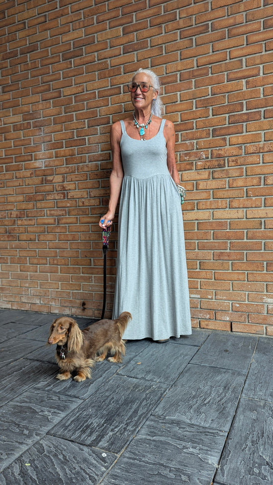 Jersey Tank Maxi Dress with Pockets - GREY