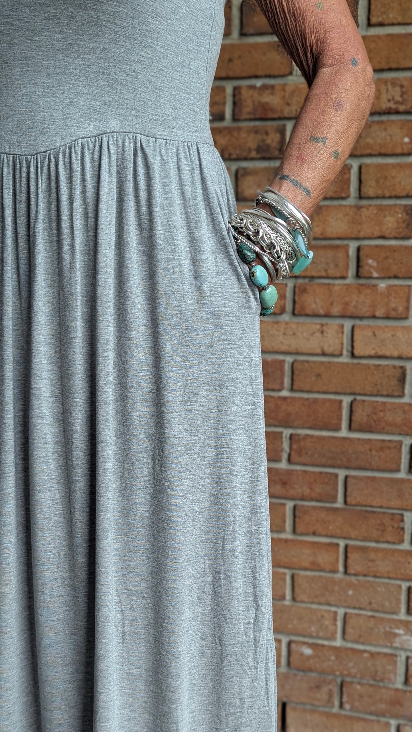 Jersey Tank Maxi Dress with Pockets - GREY