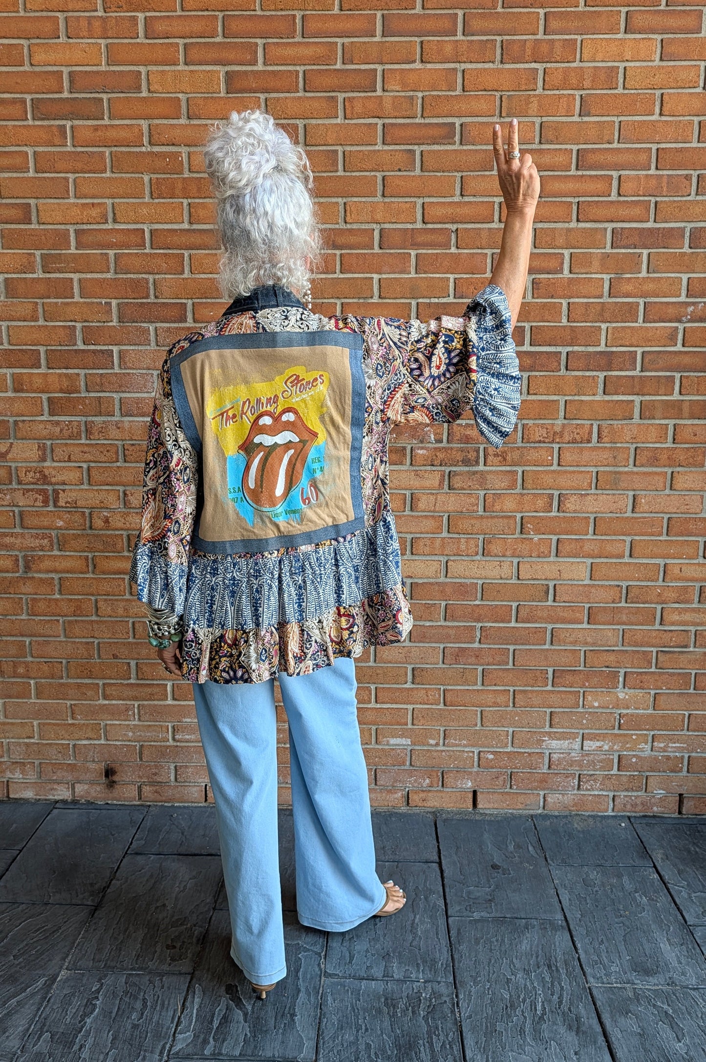 Denim Trim Band Tee Cardigan - ROLLING STONES