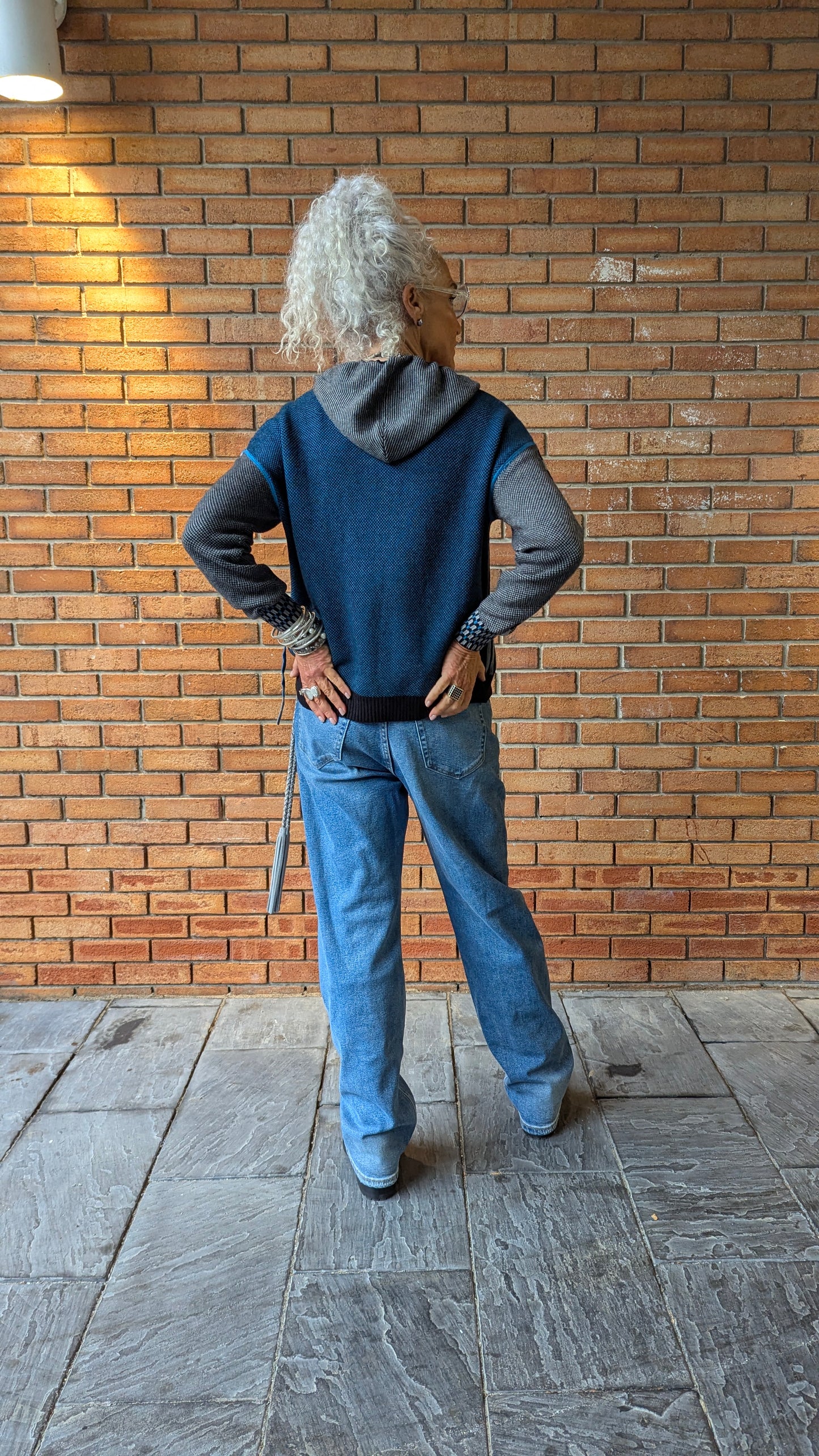 Relaxed Cotton Cashmere Zip-up Hoodie- CHARCOAL/BLUE