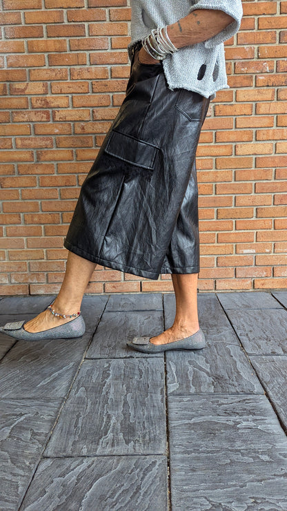 Black Patent Pleather Culotte