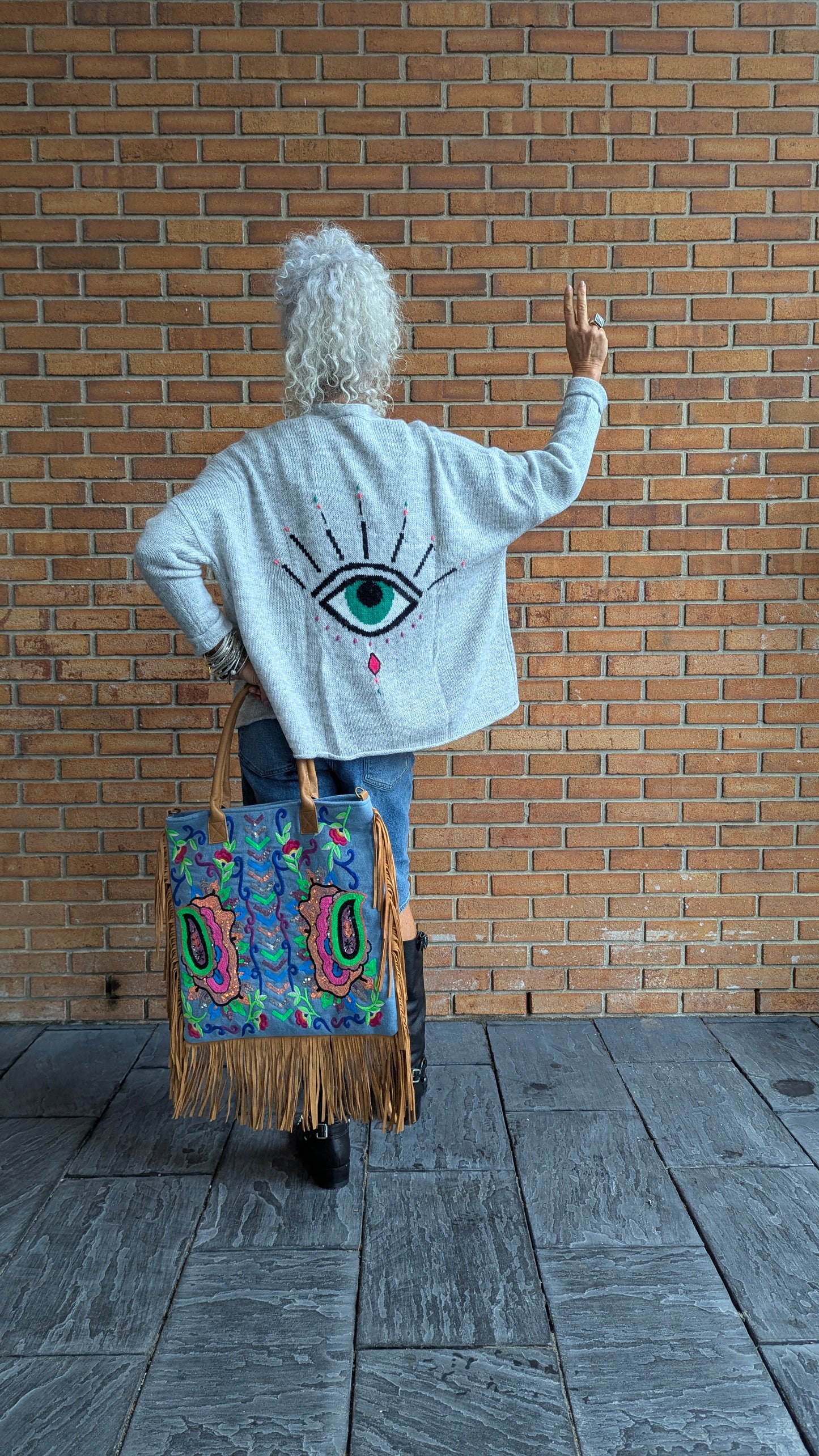 Lightweight Evil Eye Cardigan - GREY