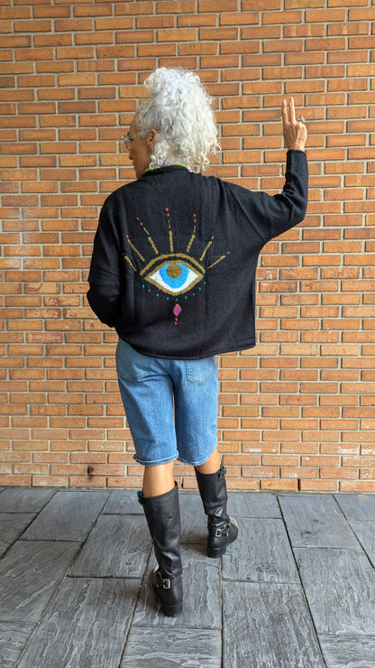 Lightweight Evil Eye Cardigan - BLACK