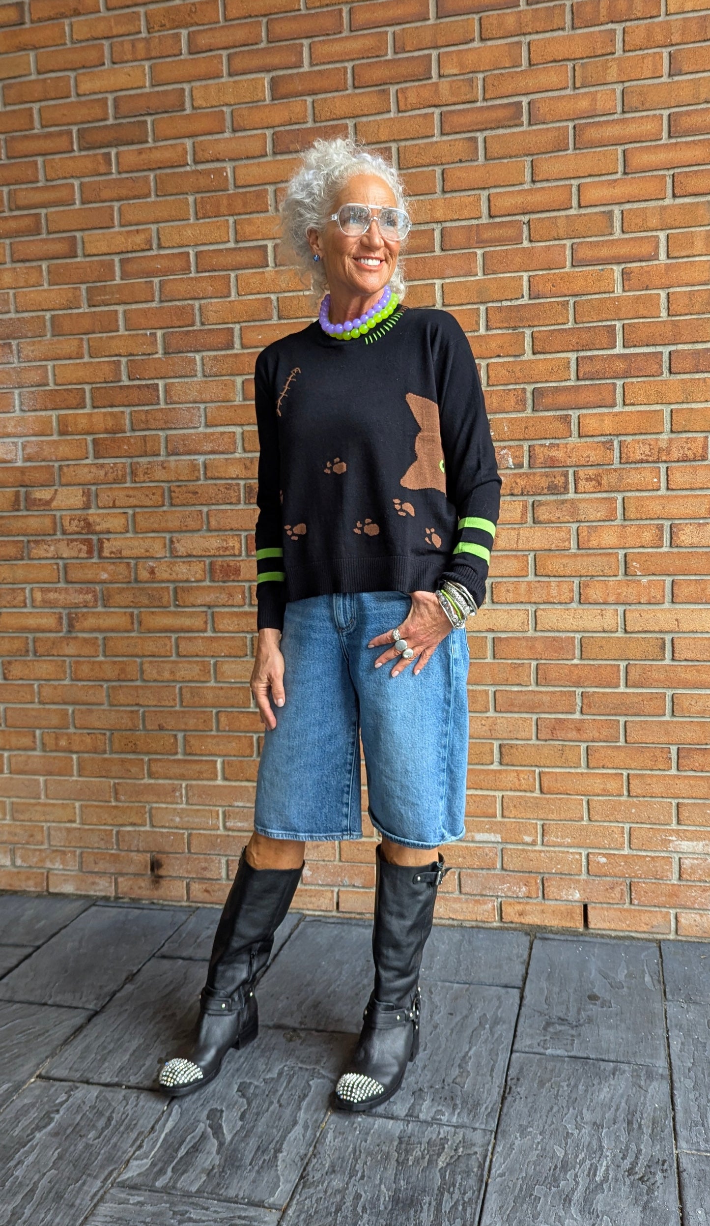 Cotton Cashmere Cat Sweater - BLACK, GREEN, BROWN