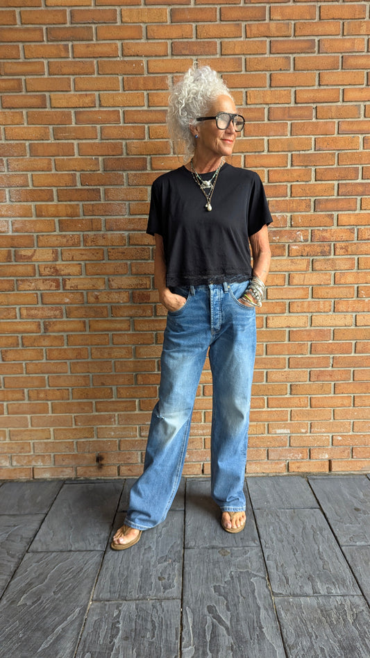 High Rise Straight Jeans- Vintage Stretch Denim
