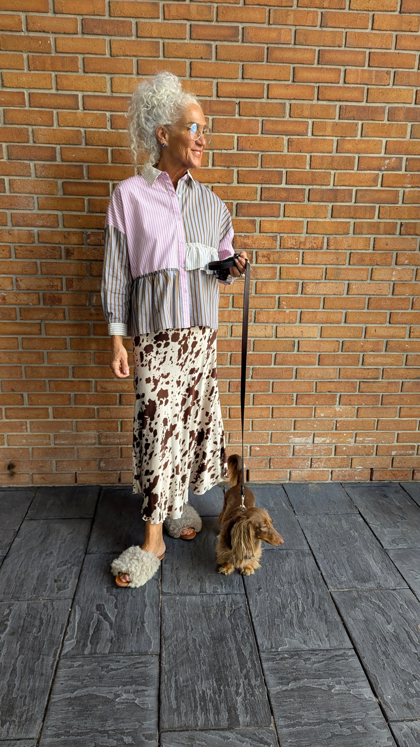 Multi Stripe Cotton Shirt with Ruffle - PINK MIX