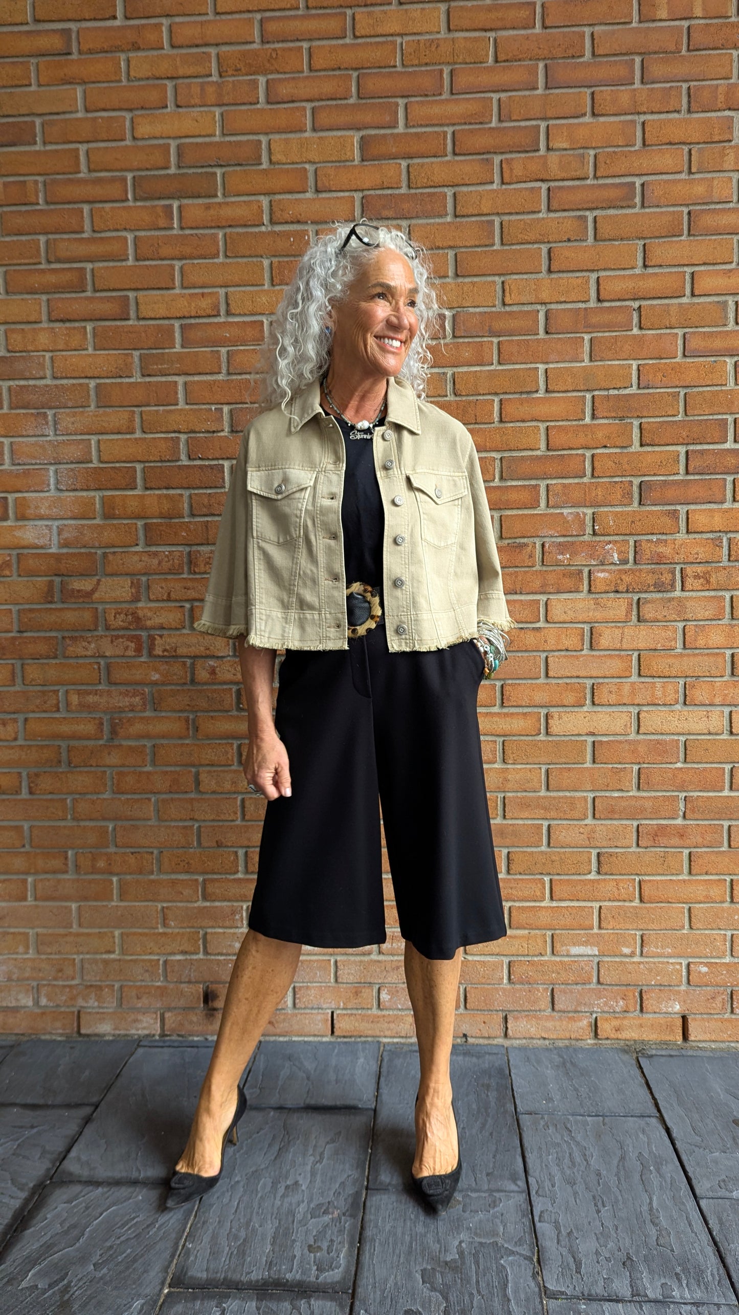 Frayed Flounce Cropped Jacket - KHAKI