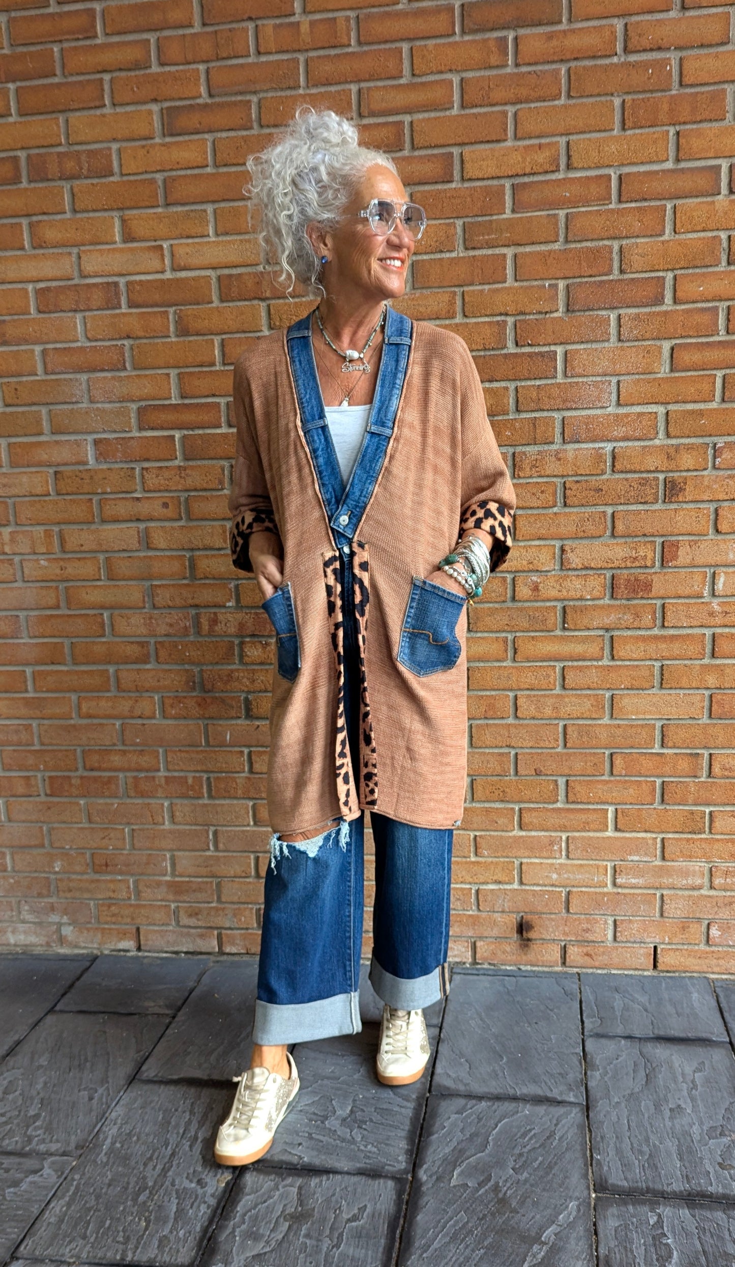 Animal Print Denim Trim Cardigan - NIRVANA