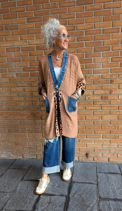 Animal Print Denim Trim Cardigan - NIRVANA