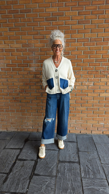 100% Cotton Knit Band Tee Cardigan With Silver Buttons - ROLLING STONES
