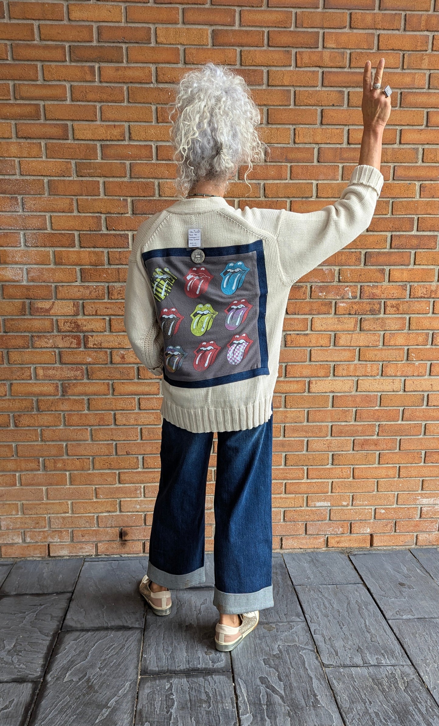 100% Cotton Knit Band Tee Cardigan With Silver Buttons - ROLLING STONES