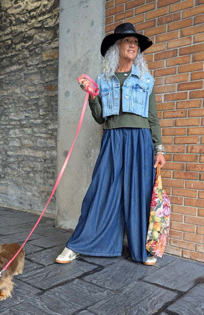 Dark Denim Palazzo Pant with Belt