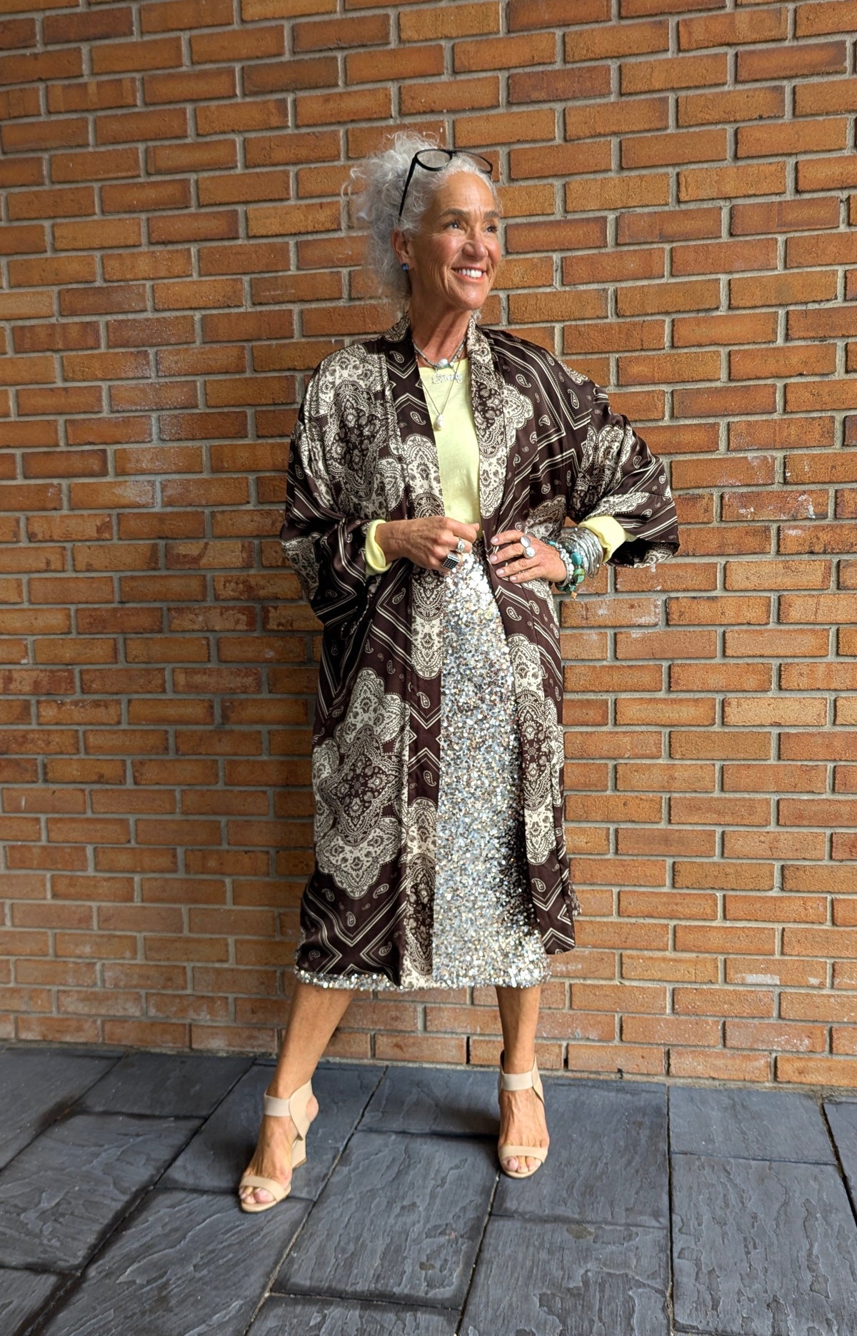 Bandana Print Duster with Pockets - BROWN