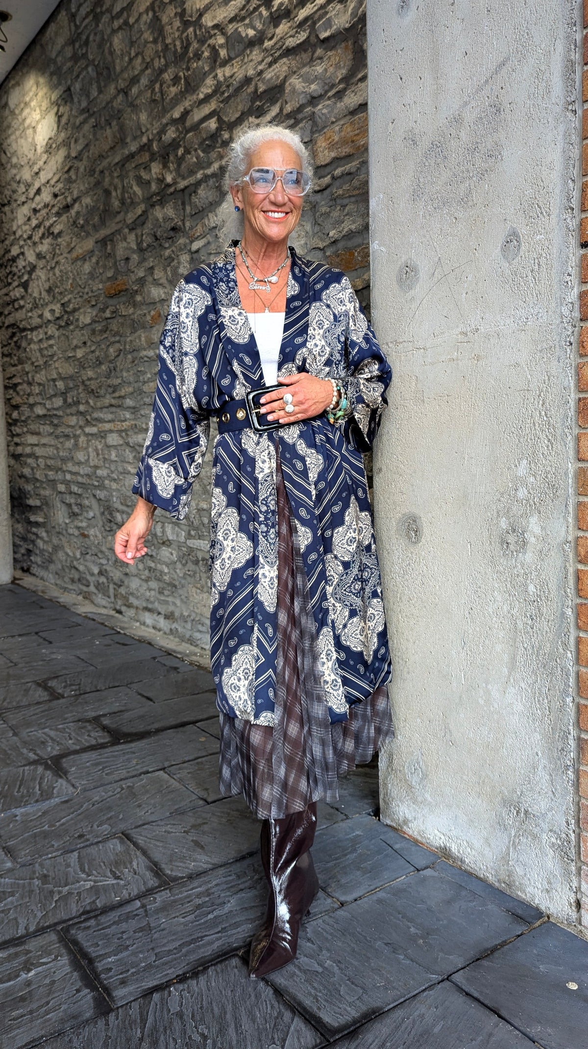 Bandana Print Duster with Pockets- NAVY