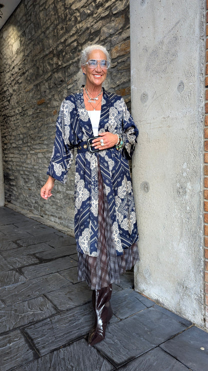 Bandana Print Duster with Pockets- NAVY