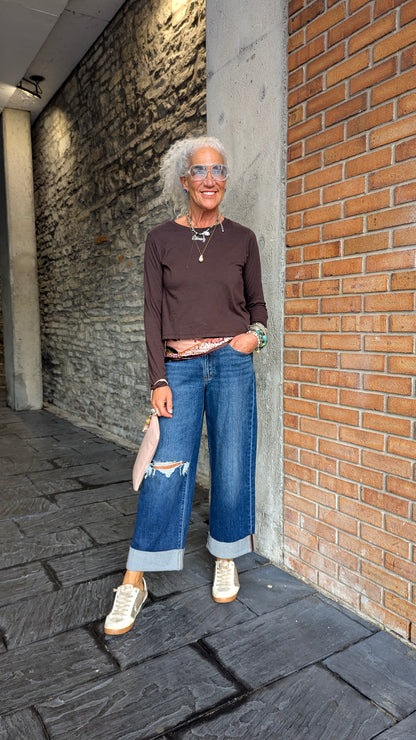 100% Cotton Long Sleeve Top - BROWN