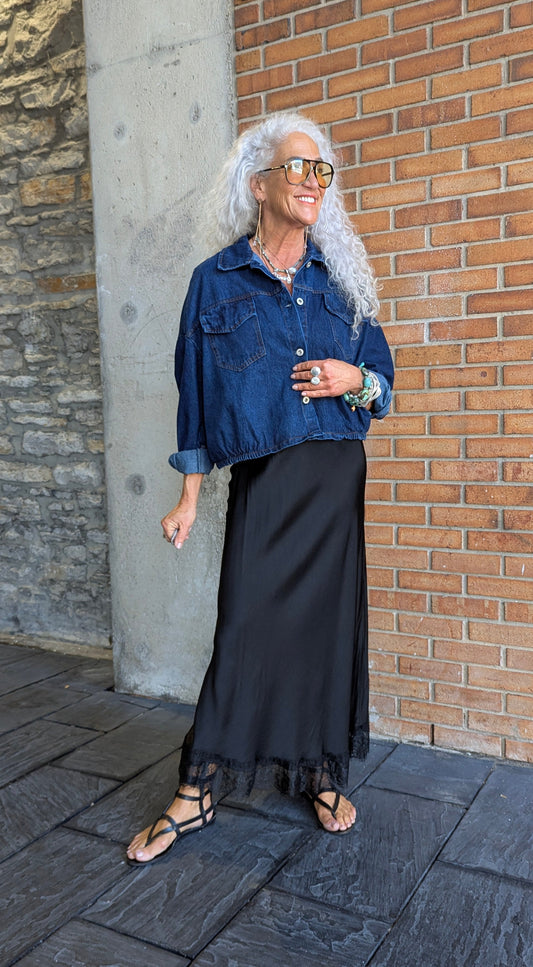 Dark Wash Denim Bomber Jacket