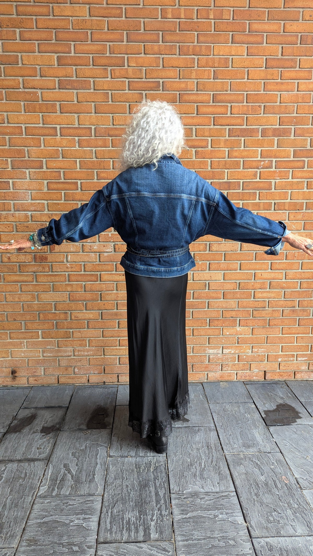 Dark Denim Jacket with Tie Waist- Medium Dark Wash