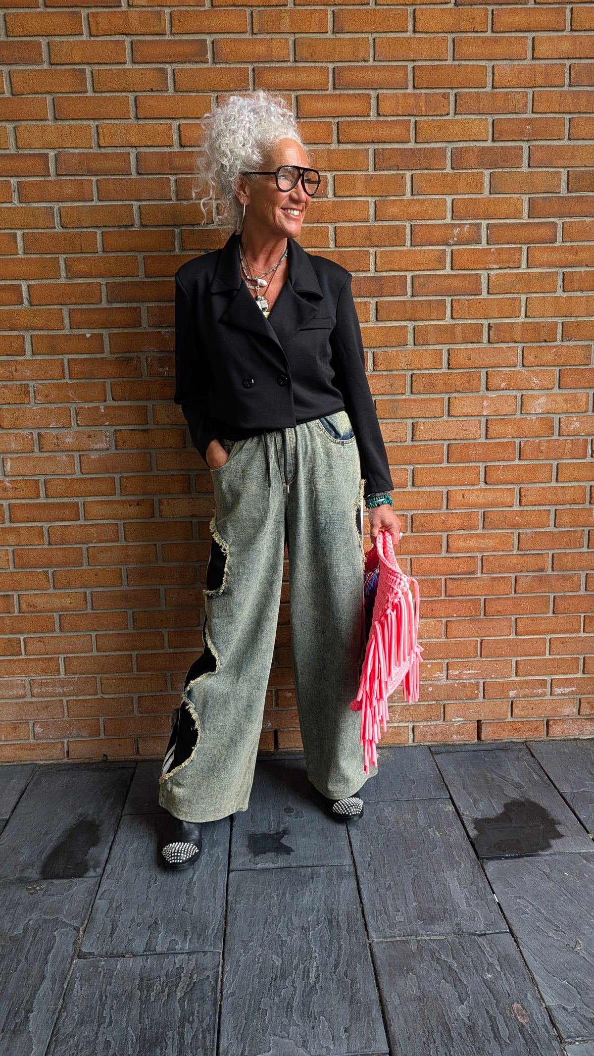 One Size Pant with Black & White Stripe