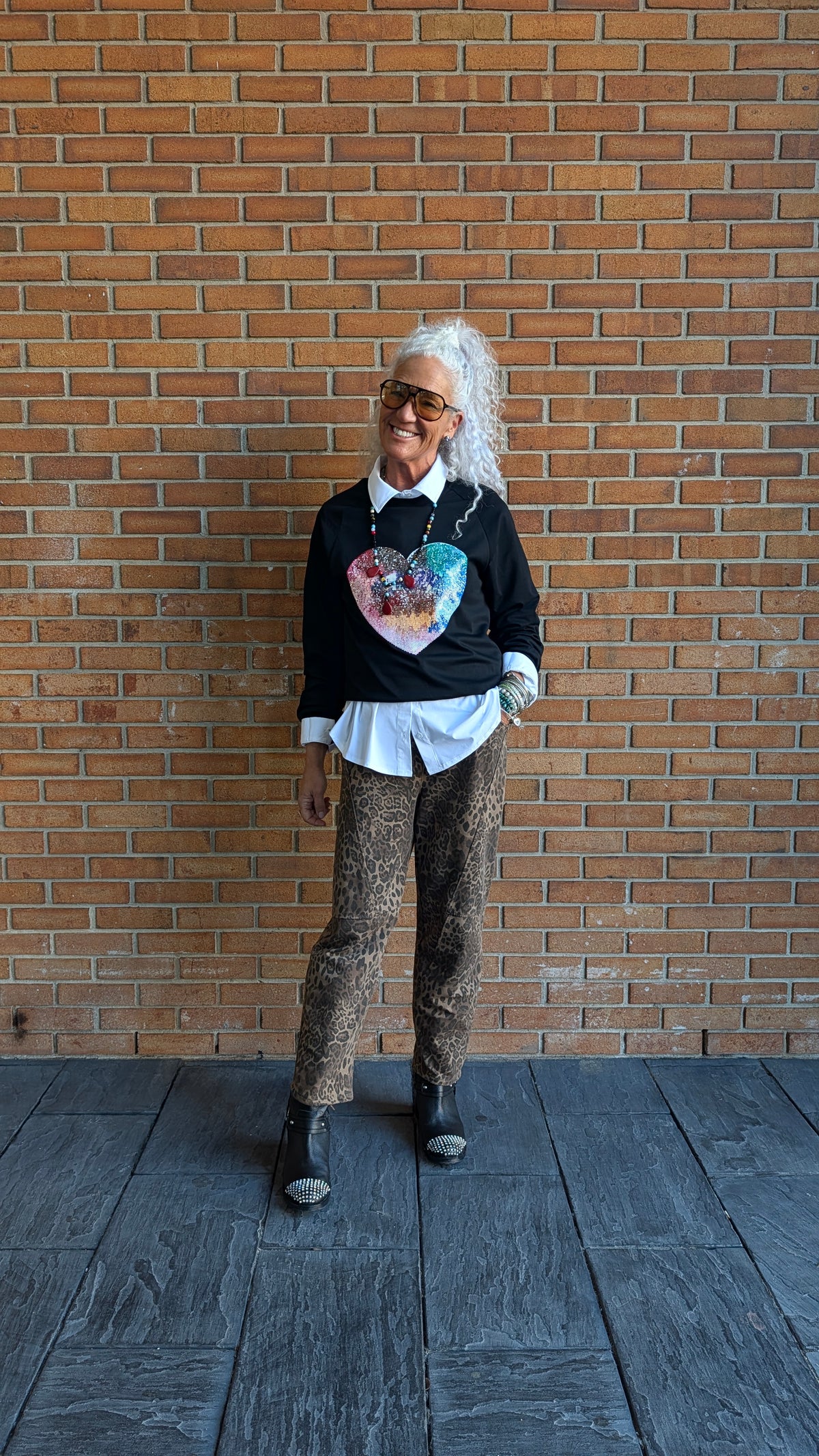 100% Cotton Sweatshirt with multi colour sequin heart- BLACK
